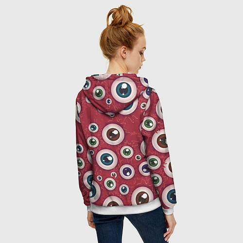 Женская толстовка на молнии Множество жутких глаз / 3D-Белый – фото 4