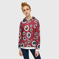 Толстовка на молнии женская Множество жутких глаз, цвет: 3D-белый — фото 2