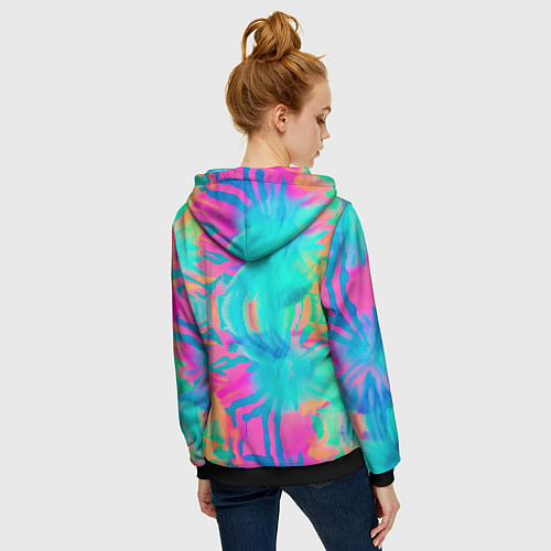 Женская толстовка на молнии Кислотный тай-дай: паттерн / 3D-Черный – фото 4