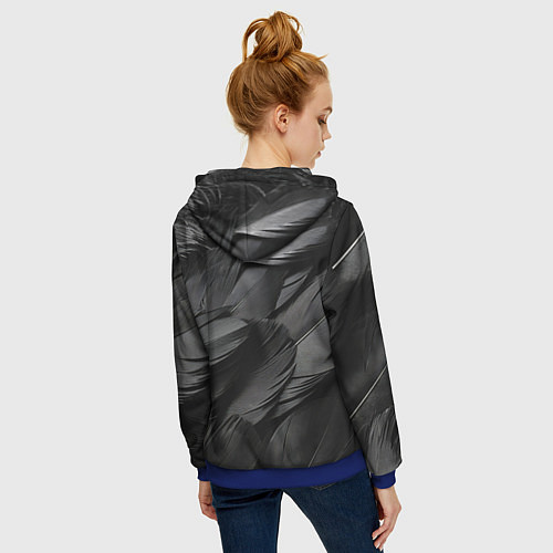 Женская толстовка на молнии Черные перья ворона / 3D-Синий – фото 4