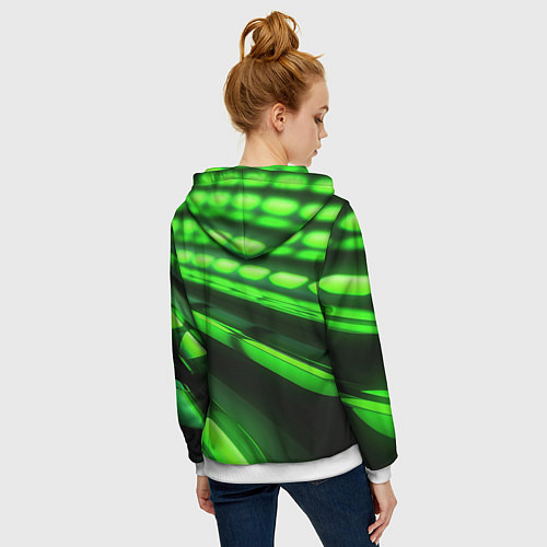 Женская толстовка на молнии Green neon abstract / 3D-Белый – фото 4