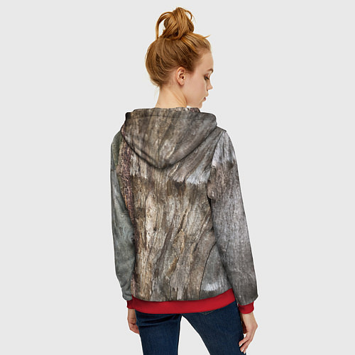 Женская толстовка на молнии Текстура коры дерева платана / 3D-Красный – фото 4