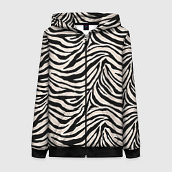 Толстовка на молнии женская Полосатая шкура зебры, белого тигра, цвет: 3D-черный