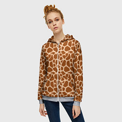 Толстовка на молнии женская Шкура Жирафа - Giraffe, цвет: 3D-меланж — фото 2