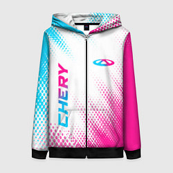 Толстовка на молнии женская Chery neon gradient style: надпись, символ, цвет: 3D-черный