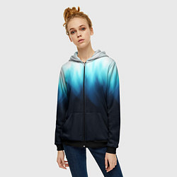 Толстовка на молнии женская Синее пламя огня на черном, цвет: 3D-черный — фото 2