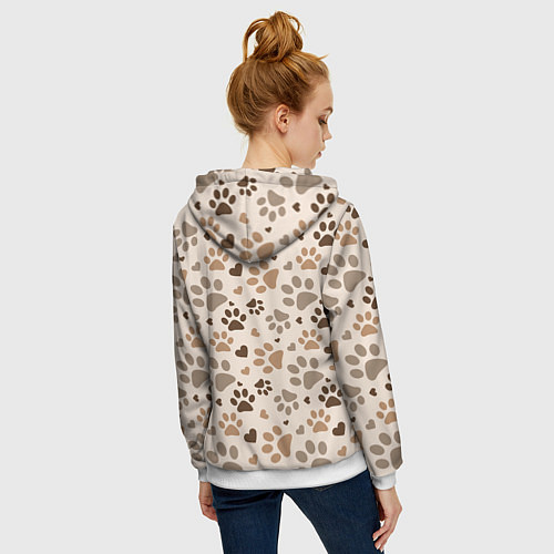 Женская толстовка на молнии Следы питомцев / 3D-Белый – фото 4
