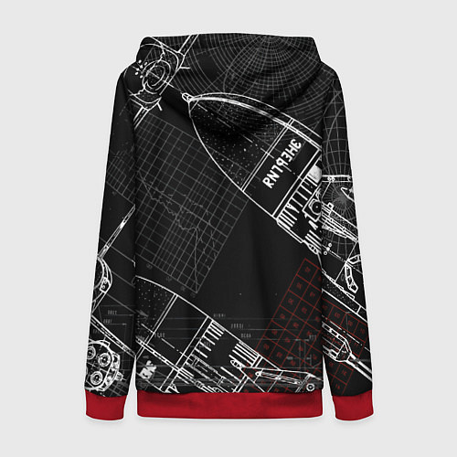Женская толстовка на молнии Чертеж ракеты / 3D-Красный – фото 2