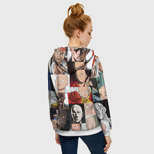 Женская толстовка на молнии Saitama - many faces / 3D-Белый – фото 4