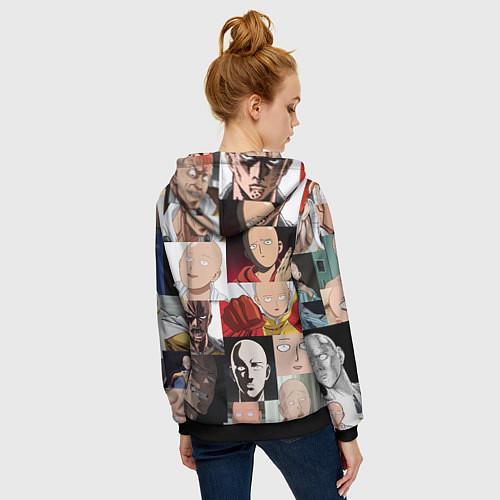 Женская толстовка на молнии Saitama - many faces / 3D-Черный – фото 4