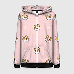 Женская толстовка на молнии Pink corgi