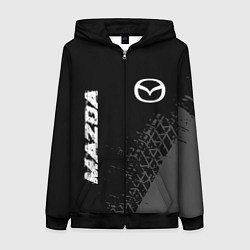 Толстовка на молнии женская Mazda speed на темном фоне со следами шин: надпись, цвет: 3D-черный