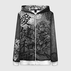Толстовка на молнии женская Flowers - japanese art, цвет: 3D-белый