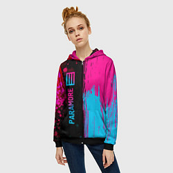 Толстовка на молнии женская Paramore - neon gradient: по-вертикали, цвет: 3D-черный — фото 2