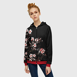 Толстовка на молнии женская Цветущая сакура - белые и красные, цвет: 3D-красный — фото 2