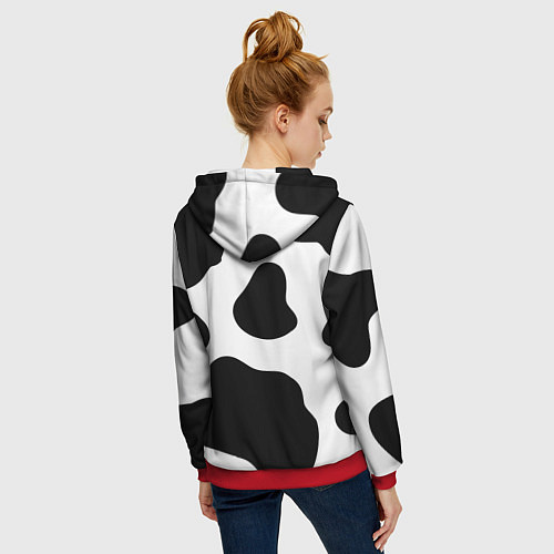 Женская толстовка на молнии Принт - пятна коровы / 3D-Красный – фото 4
