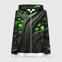 Толстовка на молнии женская Green black abstract, цвет: 3D-белый