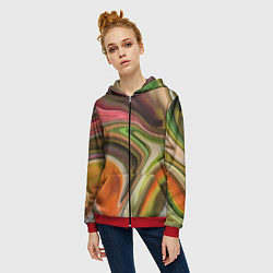 Толстовка на молнии женская Waves colors, цвет: 3D-красный — фото 2