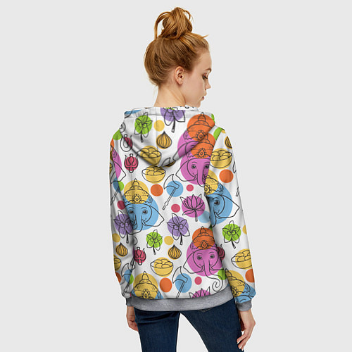 Женская толстовка на молнии Индийские слоники / 3D-Меланж – фото 4