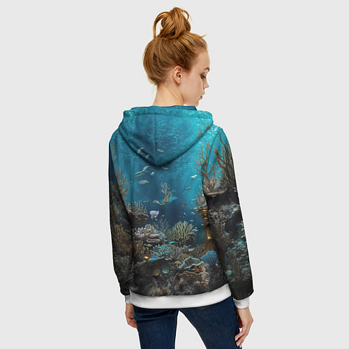 Женская толстовка на молнии Механическая акула / 3D-Белый – фото 4