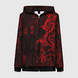 Толстовка на молнии женская Красный дракон - иероглифы, цвет: 3D-черный