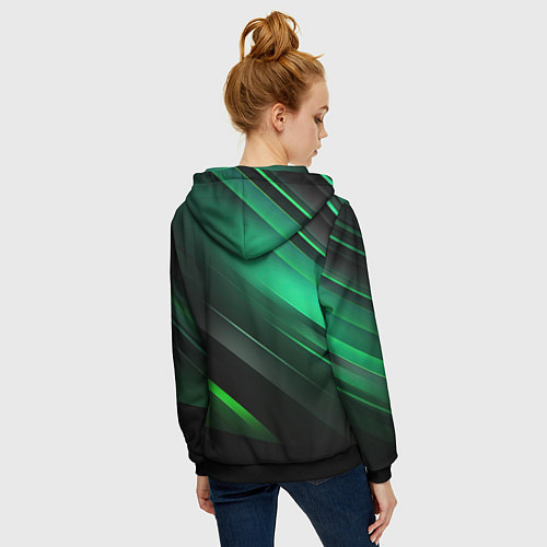 Женская толстовка на молнии Black green abstract / 3D-Черный – фото 4