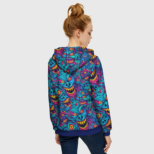 Женская толстовка на молнии Неоновые монстры - graffiti art style pattern / 3D-Синий – фото 4