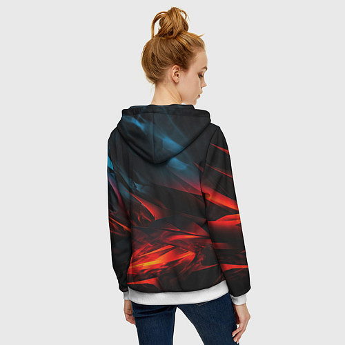 Женская толстовка на молнии Red black abstract / 3D-Белый – фото 4