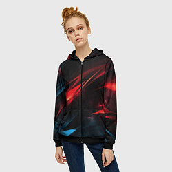 Толстовка на молнии женская Red black abstract, цвет: 3D-черный — фото 2