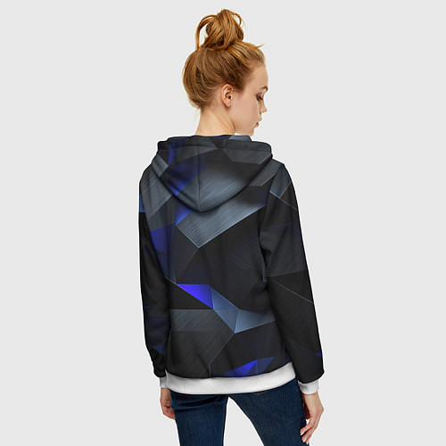 Женская толстовка на молнии Black blue abstract / 3D-Белый – фото 4