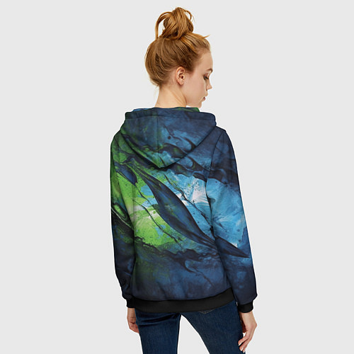 Женская толстовка на молнии Green blue abstract / 3D-Черный – фото 4