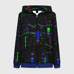 Толстовка на молнии женская Глитч помехи, цвет: 3D-синий