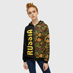 Толстовка на молнии женская Russia хохлома, цвет: 3D-черный — фото 2
