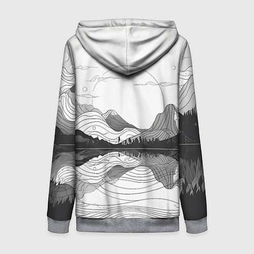 Женская толстовка на молнии Минималистичный пейзаж чб / 3D-Меланж – фото 2
