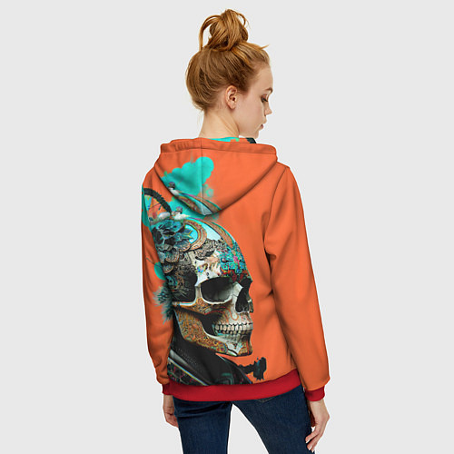 Женская толстовка на молнии Art skull - irezumi - Japan / 3D-Красный – фото 4