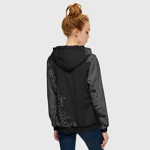 Женская толстовка на молнии Daewoo speed на темном фоне со следами шин: по-вер / 3D-Черный – фото 4