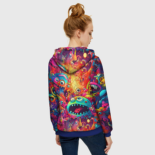 Женская толстовка на молнии Кислотные чудики / 3D-Синий – фото 4