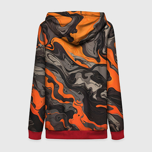 Женская толстовка на молнии Оранжево-черный камуфляж / 3D-Красный – фото 2