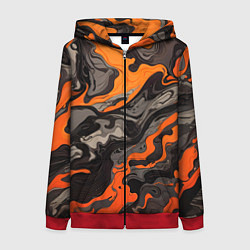 Толстовка на молнии женская Оранжево-черный камуфляж, цвет: 3D-красный