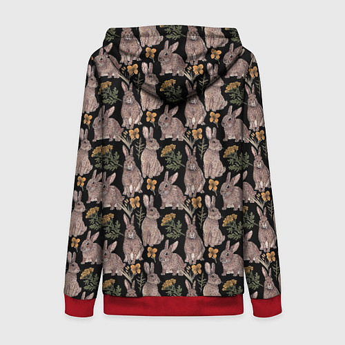 Женская толстовка на молнии Зайцы и пижма / 3D-Красный – фото 2