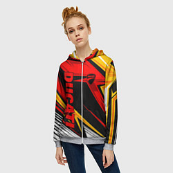 Толстовка на молнии женская Ducati - red uniform, цвет: 3D-меланж — фото 2