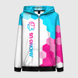 Толстовка на молнии женская Among Us neon gradient style: по-вертикали, цвет: 3D-черный