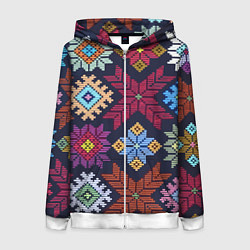 Толстовка на молнии женская Орнамент удмуртский, цвет: 3D-белый