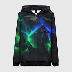 Толстовка на молнии женская Разлом синих и зеленых плит, цвет: 3D-черный