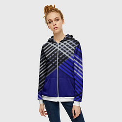 Толстовка на молнии женская Белые и серые полосы на синем фоне, цвет: 3D-белый — фото 2