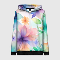 Толстовка на молнии женская Акварельные цветы - нейросеть, цвет: 3D-черный