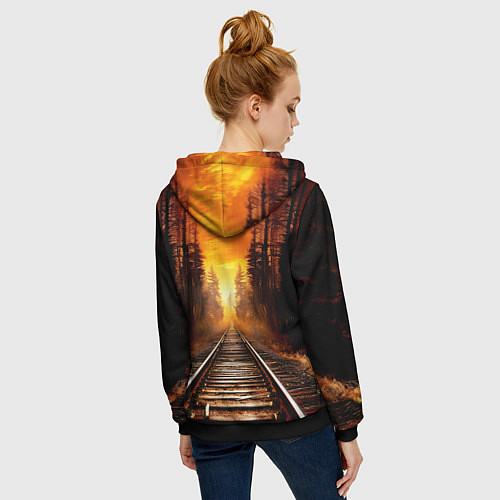Женская толстовка на молнии Железная дорога на закате / 3D-Черный – фото 4