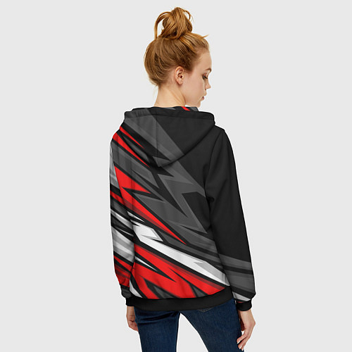 Женская толстовка на молнии Kawasaki - red uniform / 3D-Черный – фото 4