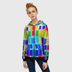 Толстовка на молнии женская Colorful strips - pop art - vogue, цвет: 3D-черный — фото 2