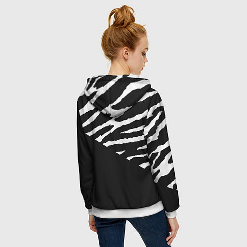 Женская толстовка на молнии Полосы зебры с черным / 3D-Белый – фото 4